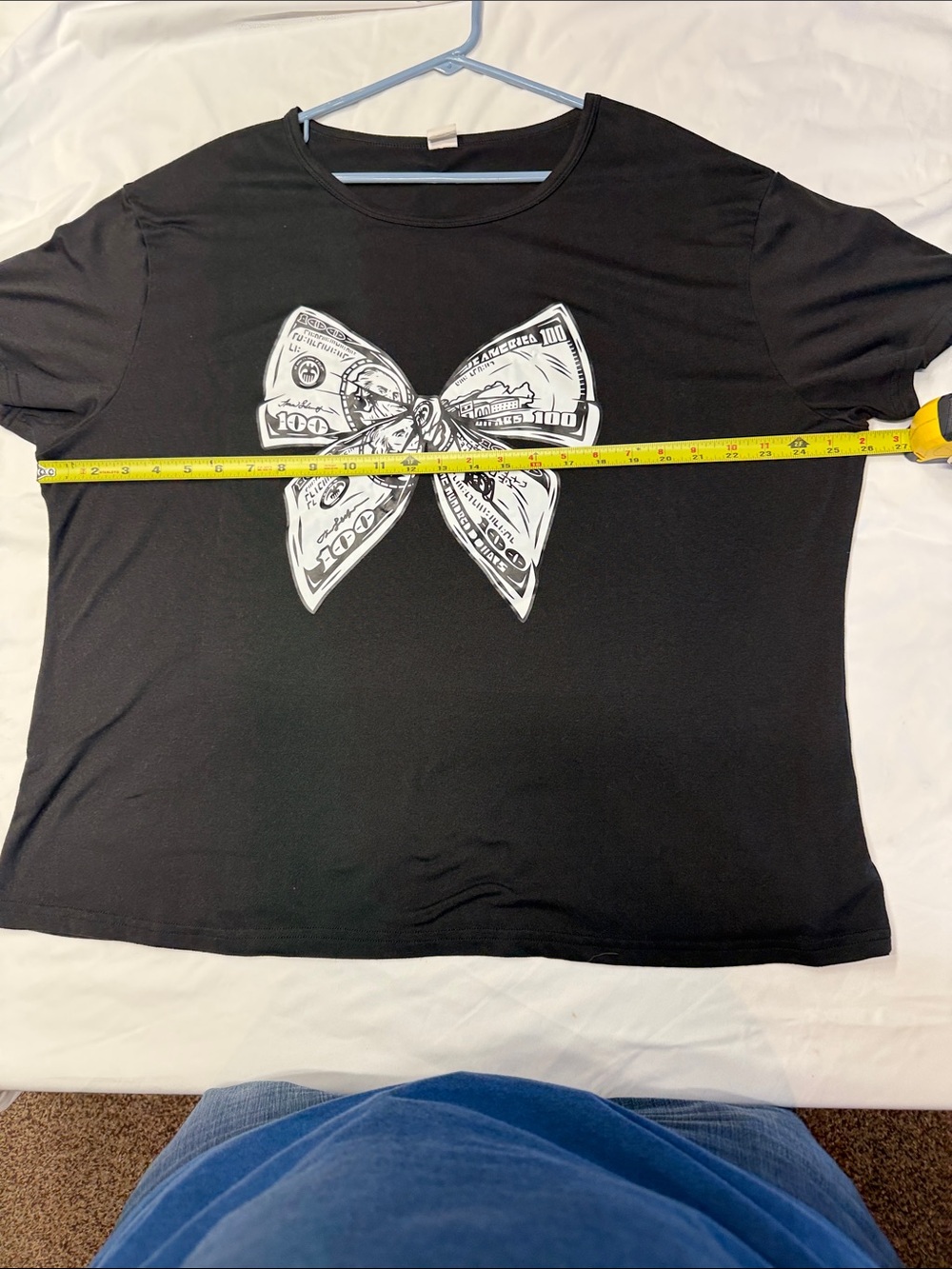 Black Short-Sleeve Tee with White Money-Bow Graphic - Picture 8 of 14